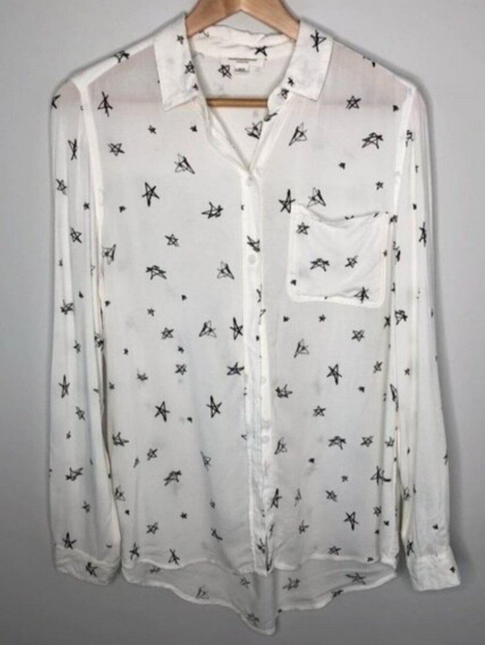 Beachlunchlounge Star‎ Pattern Button Up White Shirt Size  Medium